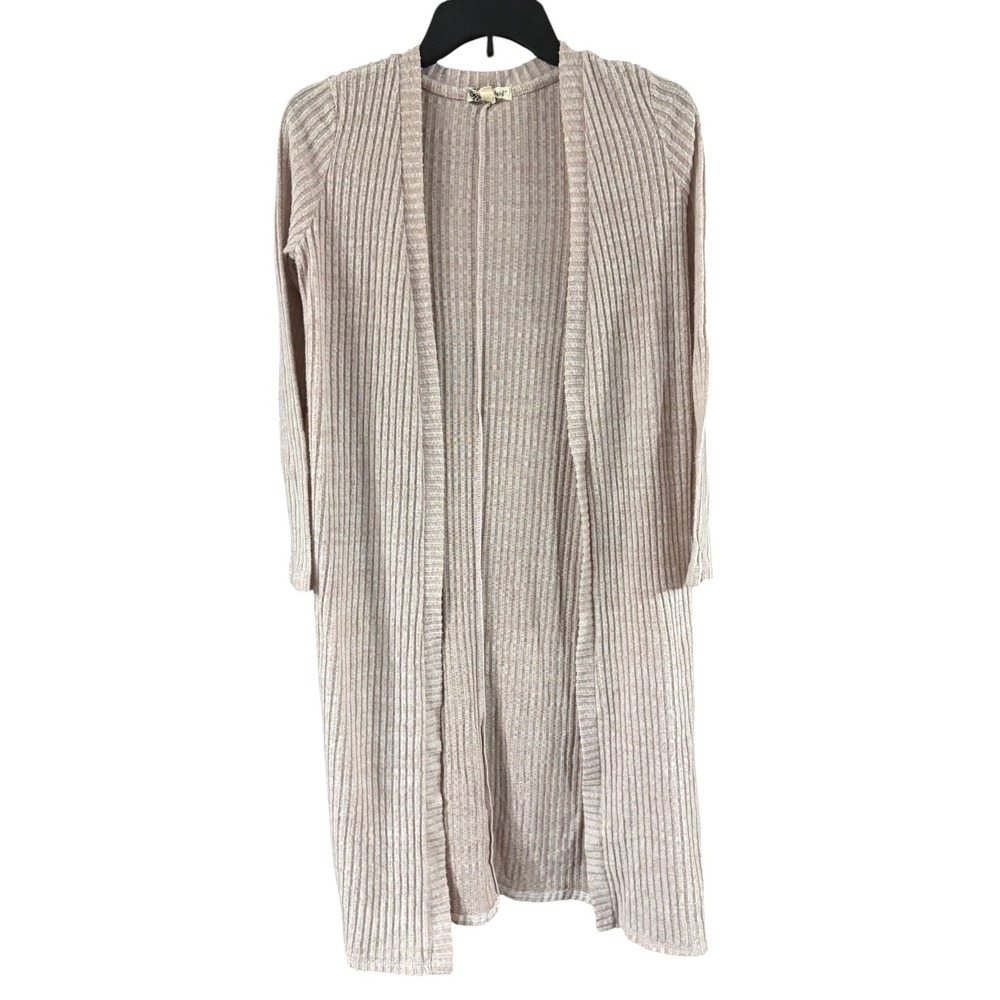 About A Girl Womens Ribbed Longline Duster Cardigan Blush Pink XS Open Front